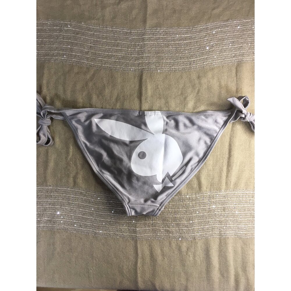New Women’s Vintage Playboy Swimsuit Bikini Bottoms Silver Size 10